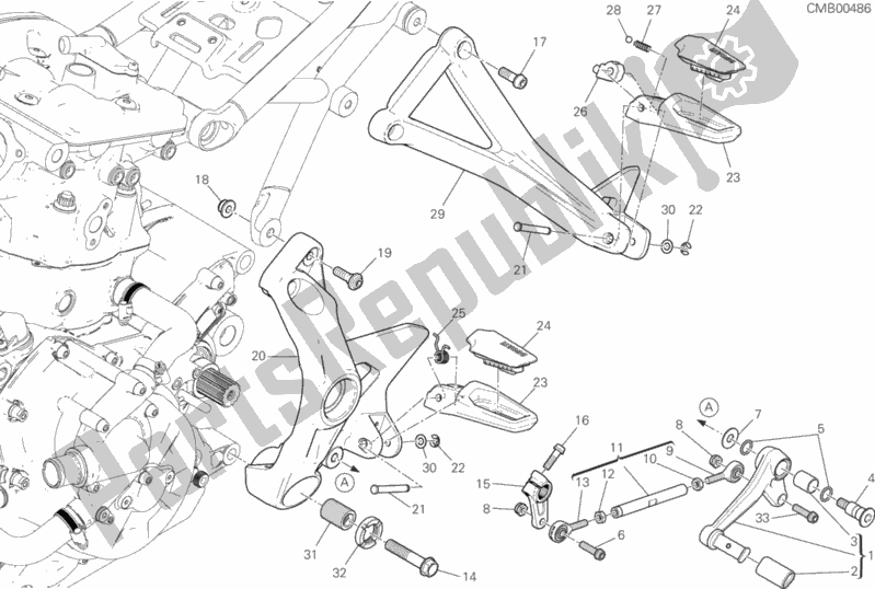 All parts for the Footrests, Left of the Ducati Monster 821 Thailand 2019